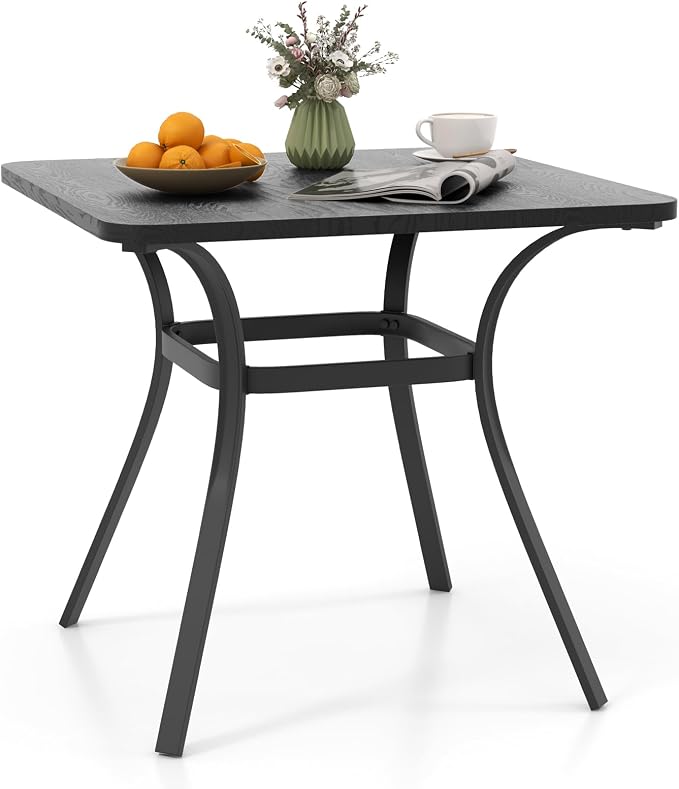 Giantex Patio Dining Table, 32”x32”x29” Outdoor Table, Heavy-Duty Metal Square Outside Table for 4 Persons, Patio Furniture for Backyard Garden Poolside