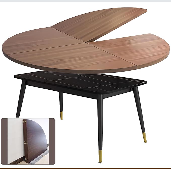 Large Round Foldable Table Top, 59 ” Diameter Portable Dining Table Extender Top, No Legs Wooden Round Table Tops Only, for Round Table and Square Table (Walnut, 71in)