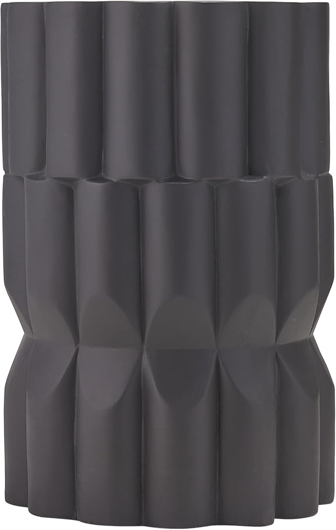 Christopher Knight Home Ella Lightweight Modern Concrete Outdoor Side Table, Patio End Table with Geometric Stacked Design, MGO Outdoor Coffee Table, No Assembly Garden Plant Stand Indoor, Black