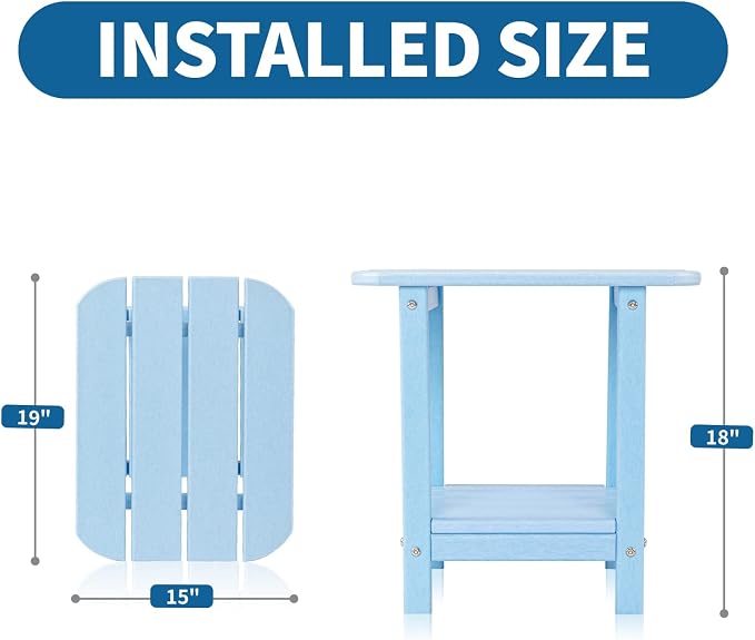 VINGLI Outdoor Side Table Set of 3 with Storage, Plastic Waterproof and UV Resistant HDPE Adirondack Side Tables, All Weather for Patio, Backyard, Pool, Indoor Use (Blue)