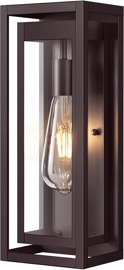 15" Large Oil Rubbed Bronze Outdoor Light Fixture, ORB Outdoor Sconces, Modern Waterproof Wall Lights with Clear Glass Shade for Front Door, Porch, Garage, 1 Pack
