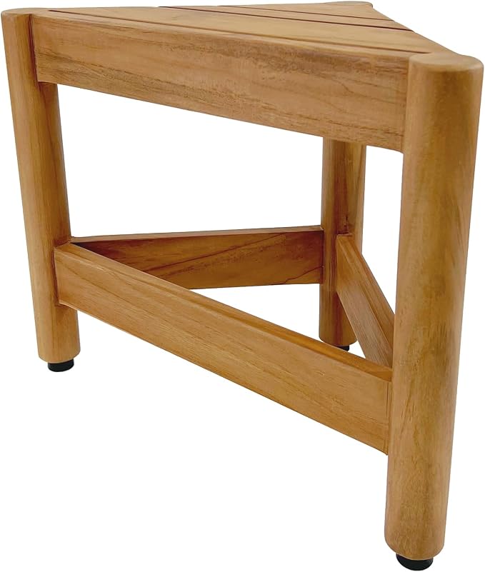 Asta Select Solid Teak Corner Shower/Bath/Outdoor Corner Foot Stool, Teak Wood Shaving Foot Rest, Teak Wood Shower Corner Table, Teak Accent Table, ST-50
