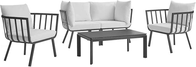 Modway Riverside 5 Piece Outdoor Patio Aluminum Set in Gray White