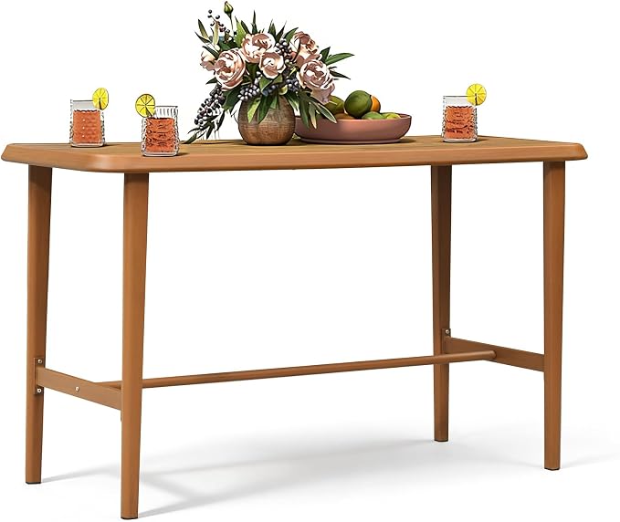 PURPLE LEAF Counter Height Table Patio Retangluar Table Dining Coffee Kitchen Breakfast Bistro Outdoor Pub Bar Table for Garden Balcony, Deep Teak