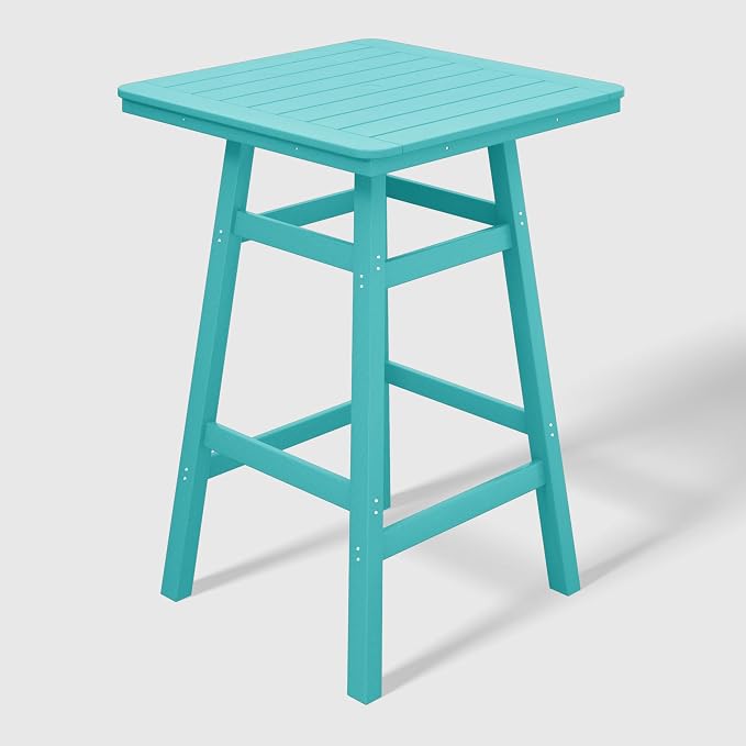 WestinTrends Malibu Square Outdoor Patio Bistro Bar Table with Umbrella Hole 42" Tall, Turquoise