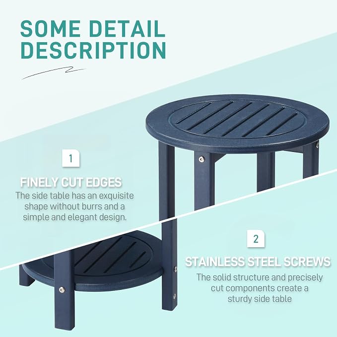Outvita Outdoor Side Table, 2-Tier HDPE Adirondack Small End Tables Weather Resistant Patio Furniture for Backyard Poolside Porch Balcony