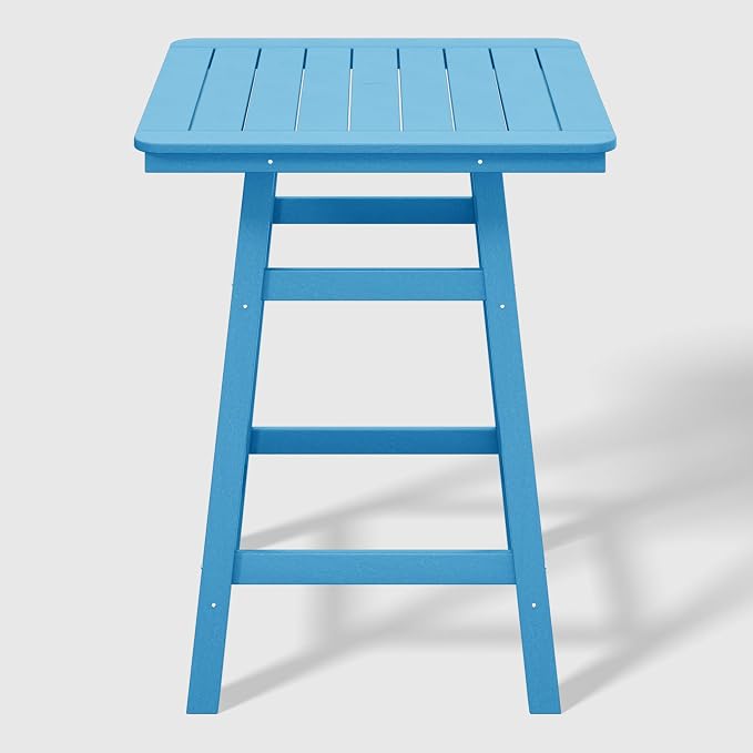 WestinTrends Malibu Square Outdoor Patio Counter High Bistro Bar Table with Umbrella Hole 37" Tall, Pacific Blue
