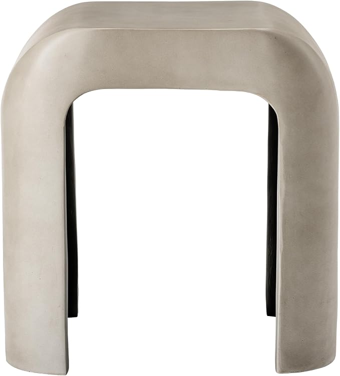 HOMPUS Outdoor Side Table, Concrete End Table w U-Shaped, Round Patio MgO Coffee End Table, Modern Accent Stone Garden Stool for Indoor Outdoor Use, Gray
