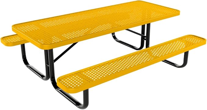 COATEDOUTDOORFURNITURE Heavy-Duty Portable Outdoor Kids Table, Punched Steel Kids Picnic Table, Commercial-Grade Picnic Table, Made in America (6ft Rectangular, Childrens, Textured Yellow)