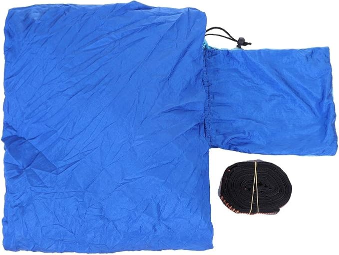 Portable Camping Travel Single Hammock, Lightweight Hanging Bed with Tree Straps and Metal Buckles, 300kg Capacity Nylon Hammock for Outdoor Hiking Backpacking (Matching Tree with Sky Blue and Blue)