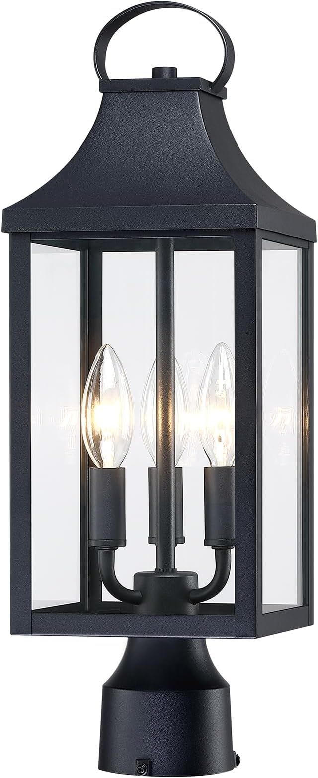 18.62 Post Light Outdoor, Large 3-Light Lamp Post Light Fixture, Black | Modern Pillar Outside Lighting Waterproof Post Lantern Lamp Outdoor Post Light Fixtures Pole Lights for Porch, 1 Pack