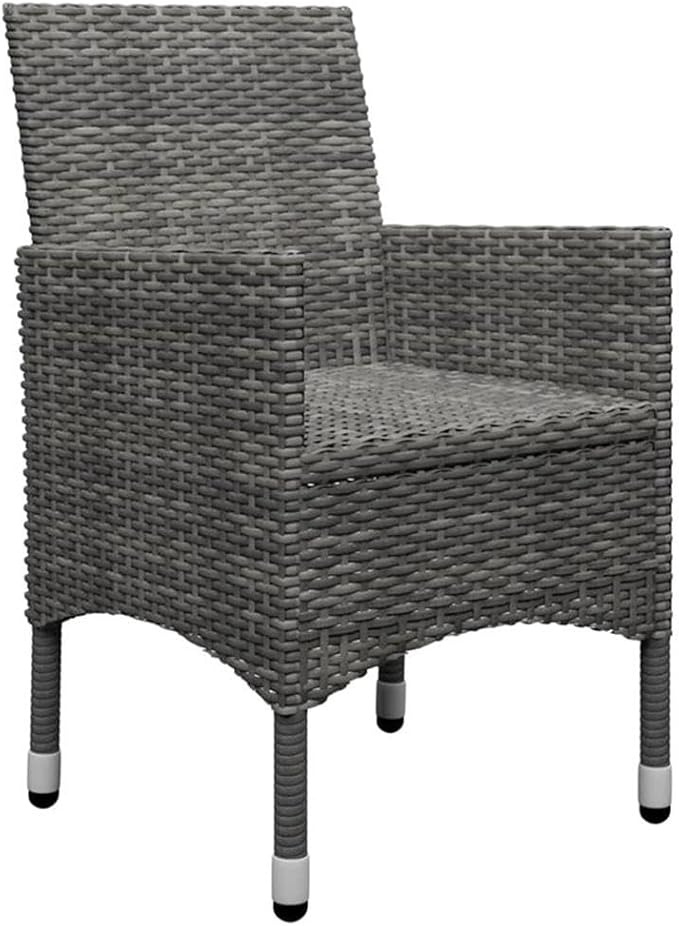 Afuera Living 7-Piece Patio Dining Set, Solid Acacia Wood Table, Powder-Coated Metal Frame, Oiled Gray Finish, Cushioned Rattan Chairs, Weather-Resistant Outdoor Seating for Garden or Backyard Use