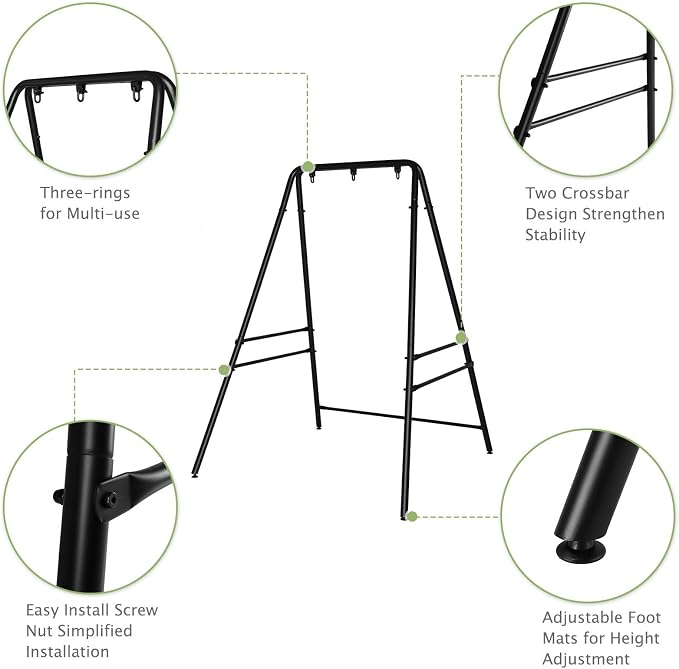 Portable Hammock Stand for Patio, Garden, Balcony & Home - Durable Iron Construction, Supports Most Hammock Chairs, 38mm Thick Pipes, Foldable Design, Quick Setup, No Tools Needed, Black