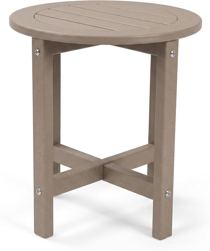GDFStudio HDPE Outdoor Side Table, Small Patio End Table, All-Weather Round Accent Table for Porch Balcony Deck Poolside, Antique Brown