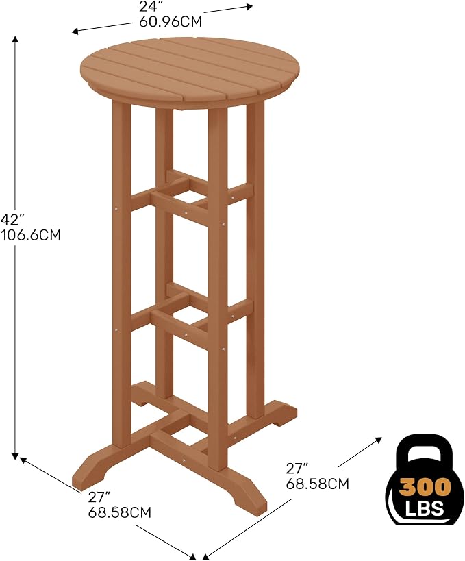 Costaelm Outdoor Bar Table, 42" Counter Height Round Patio Cocktail Bar Table, Patio Bar Table Bistro Dining Table Pub Table for Front Porch Deck, Backyard, Garden, Teak