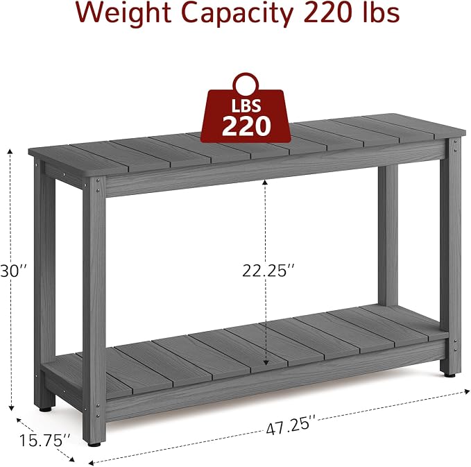 Stoog All-Weather Console Table, 2-Tier Patio Console Table Outdoor with Storage, Low Maintenance, and Never Fade or Rot, Grey