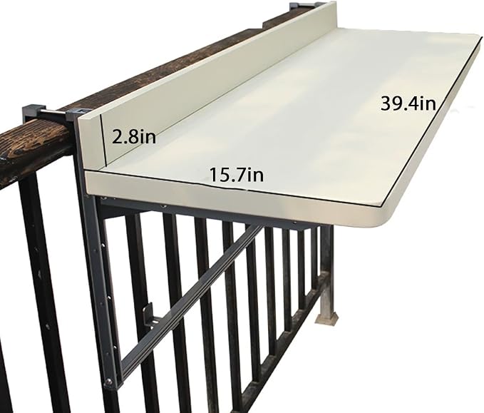 Outdoor Side Tables Rail Hanging Outdoor Folding Balcony Shelf 32 40in Folding Deck Table 5 Height Adjustable Space Saving Floating Better Bench for Patio Indoor Garden(White,39.4x15.7in)