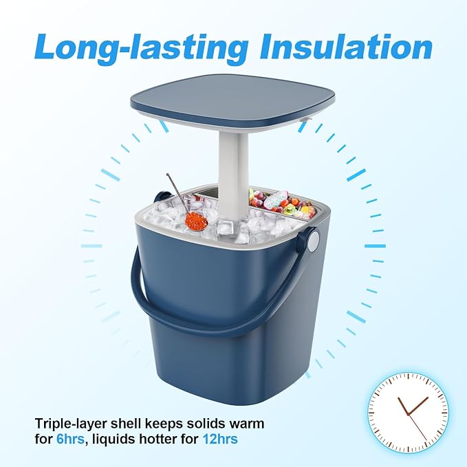 EasyUp Outdoor Cooler Side Table, Portable Ice Cooler Table with Table Top, Outdoor Ice Cool Bar, Lift Top Lid, Durable Handle, Cold Resistance, for Patio, Pool, Camping (Blue)