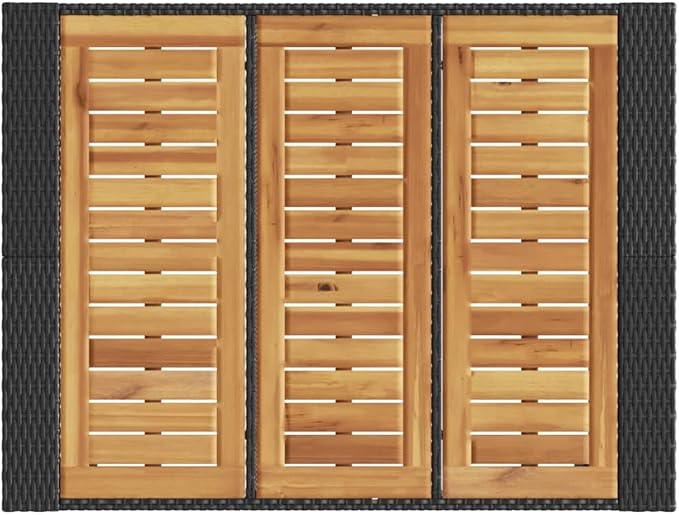 Outdoor Bar Table Black Poly Rattan with Acacia Wood Top, Large Rectangular Patio Furniture for Garden Balcony Terrace, 31.5x41.3x43.3 Inch Steel Frame