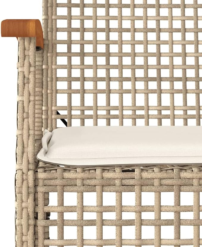 5 Piece Patio Dining Set with Cushions Beige Poly Rattan Outdoor Table and Chairs for Garden Backyard Deck, UV-Proof Wicker Furniture with Solid Acacia Wood Top, Removable Washable Cushion Covers