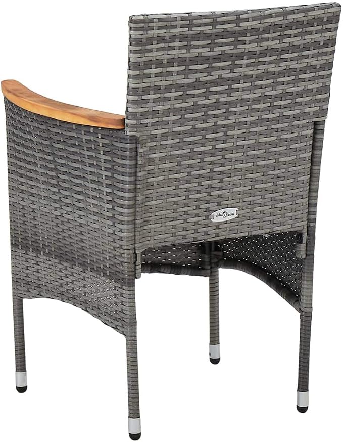 Modern Grey and Brown Outdoor Dining Set 3-Piece with Cushions, Weatherproof Poly Rattan and Acacia Wood for Patio Balcony Terrace, Durable Comfortable Seating Furniture