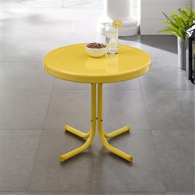 Pemberly Row Modern Metal Patio End Table, Bright Yellow Gloss Finish, 22 in x 22 in x 18.9 in, Sturdy Weatherproof Steel, Powder-Coated Outdoor Porch or Balcony Accent Table