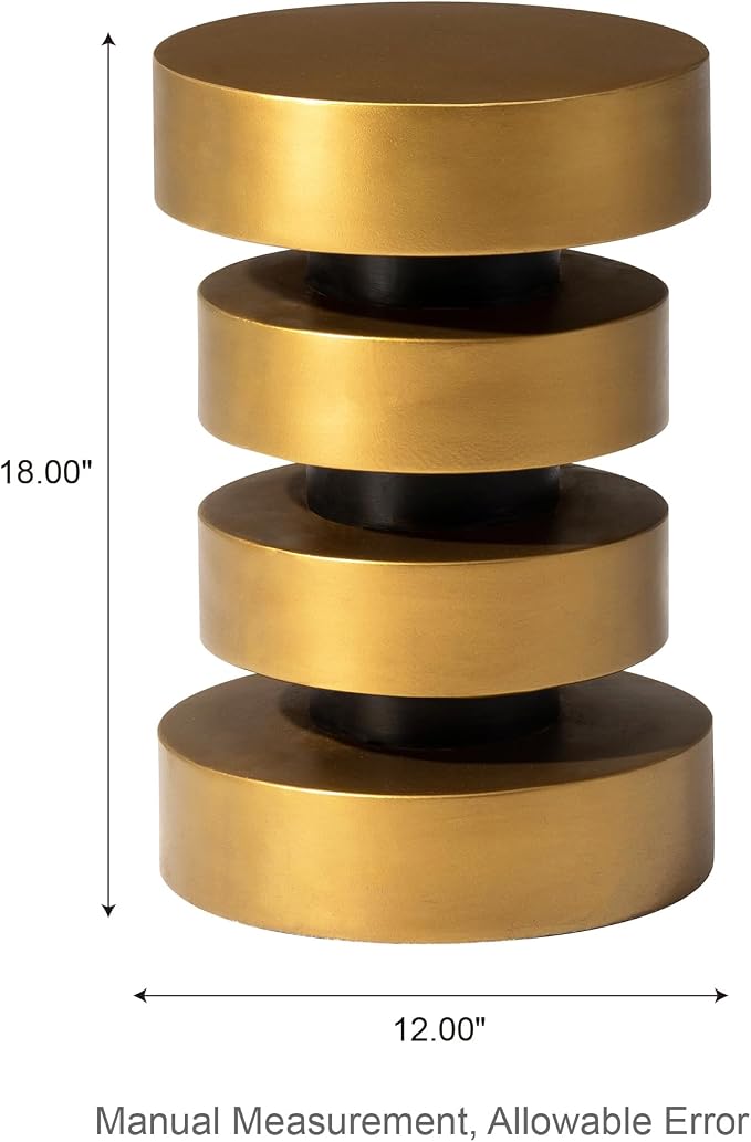 Glitzhome Modern Indoor Outdoor Side Table 18" H, MGO Antique Gold Side Table, Unique Floating Disks Round End Table, Decorative Accent Stool for Garden Outdoor Living Room Bedroom Sofa Home Decor