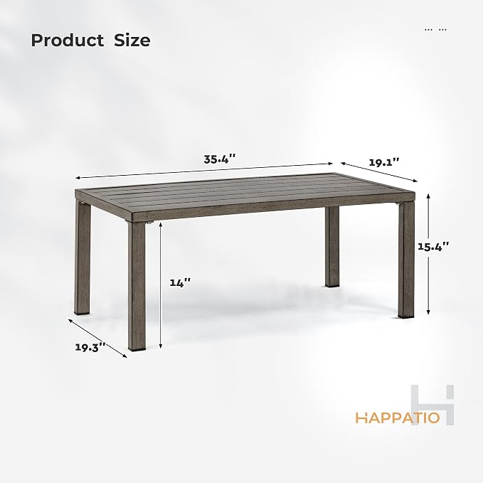 HAPPATIO Aluminum Patio Coffee Table, All-Weather Outdoor Coffee Table for Garden, Deck, Patio Furniture Center Table,Gray