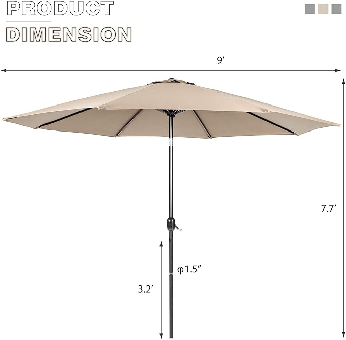 SOLAURA 6-Piece Outdoor Patio Dining Set, 4 Person Outside Table and Chairs Set, Metal Stacked Chairs of 4, Slat Table Top with 1.57" Umbrella Hole and 9 FT Patio Umbrella (Black)