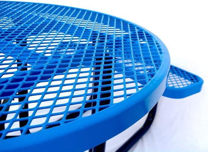 Heavy Duty 46 inch Expanded Metal Round Picnic Table (Blue)