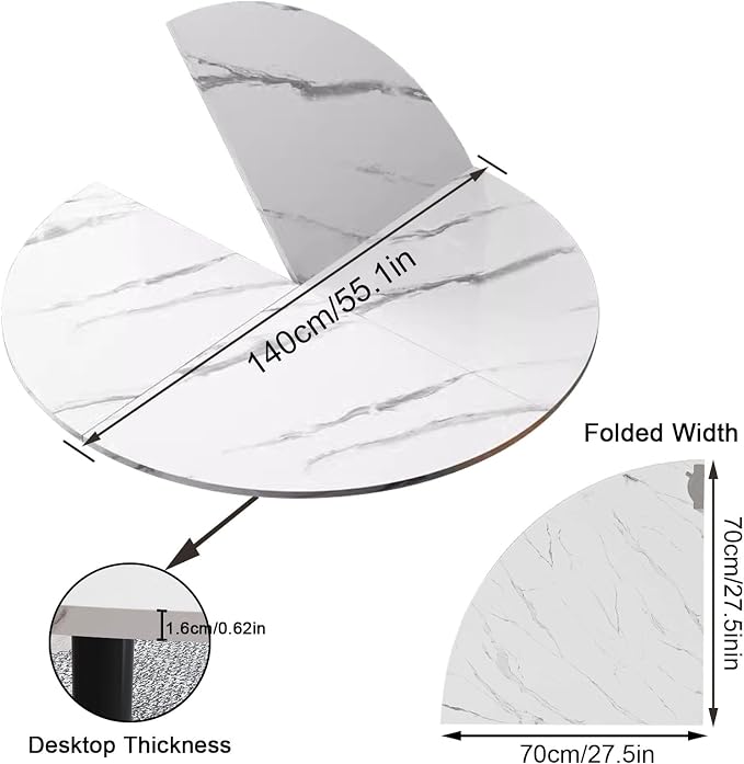 Large Round Folding Table Top, 4-Folding Wood Table top, Temporary Replacement Inoor Outdoor Tops for Dining and Coffee(Marble White, D-140cm/55.1in)