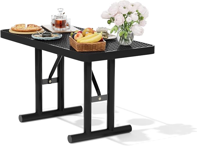 4FT Metal Picnic Tables for Outdoors, Commercial Rectangular Picnic Table for Outside, Park, Campfield, Patio, Garden, Yard, Thermoplastic Coating, Surface Mounted, Black