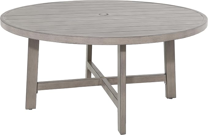 Ulax furniture Outdoor Dining Table 60 Inch Round - Aluminum Patio Table with Umbrella Hole, Weather-Resistant Garden Table for 6 (Grey)