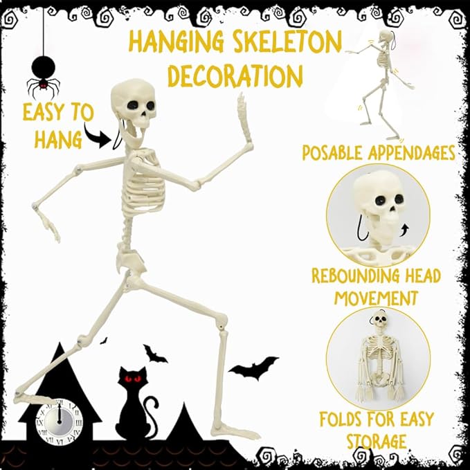 CAMIRUS 5PACK Halloween Skeleton Decorations, 16" Full Body Mini Skeletons with Poseable Joints for Yard, Garden, Lawn, Patio, Party Favors & Decor, 5pcs