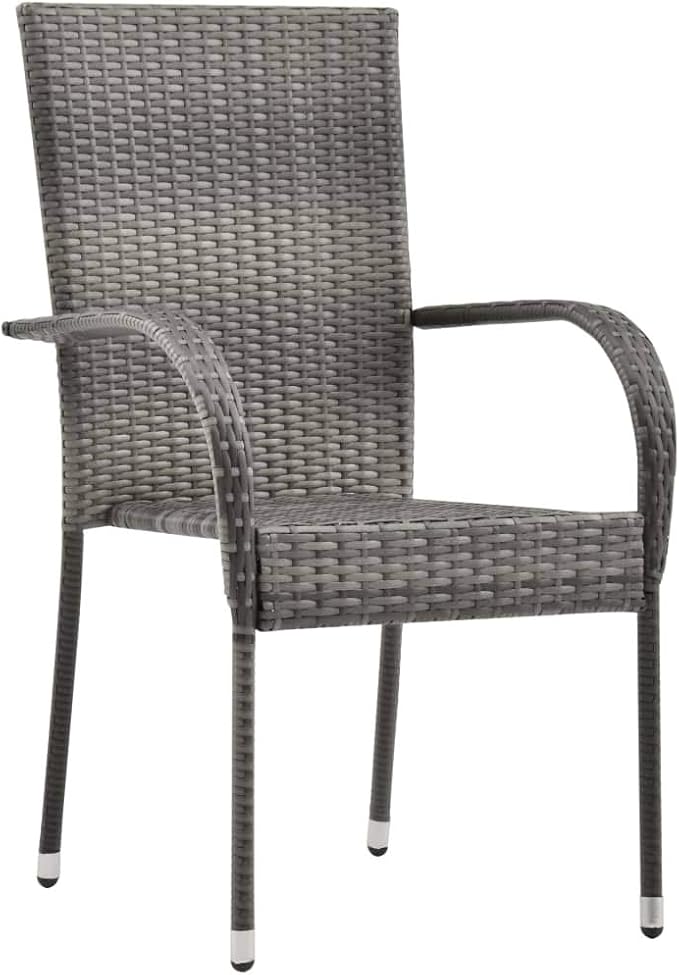 7 Piece Patio Dining Set Gray and Black Outdoor Rattan Table and Chairs with Cushioned Seat for Dining Lounge Garden Backyard
