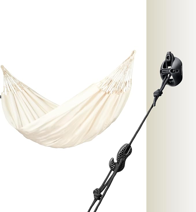 LA SIESTA Brisa Classic Hammock with Suspension Kit for Walls, Ceilings, & Square Beams, Handmade, Weather-Resistant, Tear-Resistant Hammock for Indoors & Outdoors, Size-Double - Vanilla