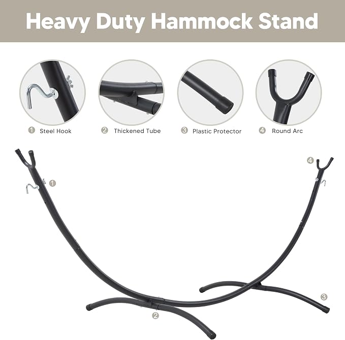 SUNCREAT Portable Outdoor Hammock with Stand Included, Double Hammock with Tassel for Outside, Beige