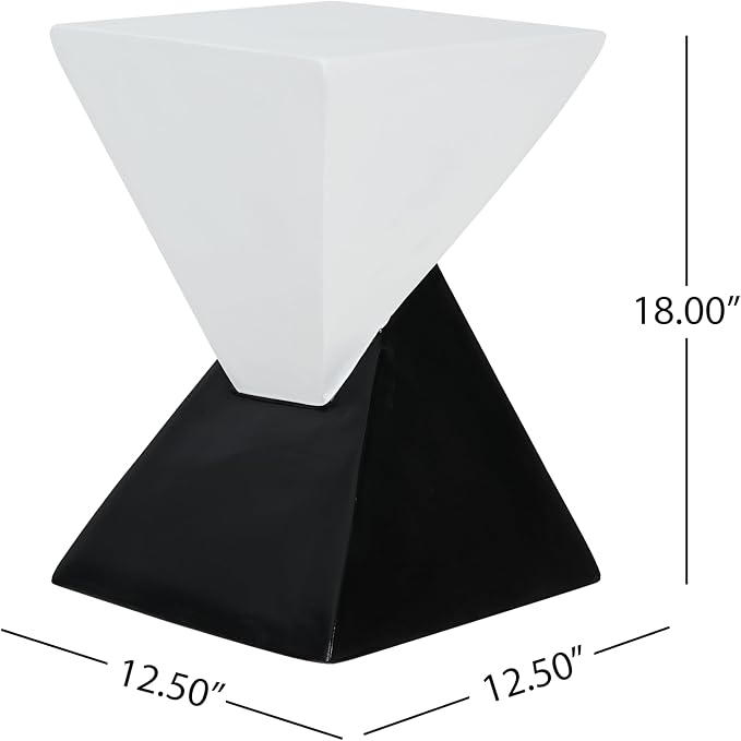 Merax Modern Concrete Side Table with Hourglass Design - Hand-Painted Wood Finish Accenttable for Indoor/Outdoor, White&Black