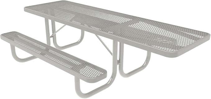 COATEDOUTDOORFURNITURE Heavy-Duty Portable ADA-Compliant Outdoor Picnic Table, Expanded Metal Patio Furniture Made in America (8ft Rectangular, One-Side Handicap, Grey with Grey Frames)
