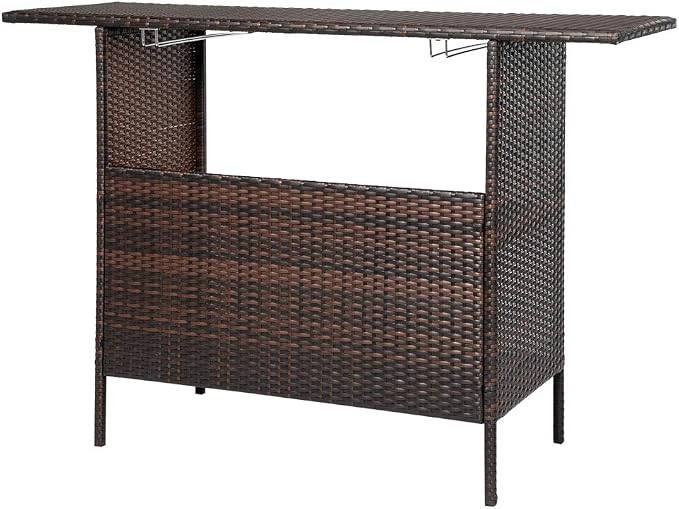 Bar Patio Rattan Counter Table, Outdoor Bar Table,Patio Bar Height Counter Table,Console Table for Hot Tub, Balcony, Yard,Outdoor Patio Wicker Bar Counter Table Backyard Furniture 140 x 47 x 92CM