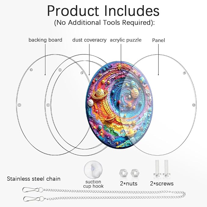Acrylic Puzzle Suncatcher, Colorful Space Sun Catcher Jigsaw Puzzle Window Hanging, Acrylic Puzzles Kit Home Garden Decor, Mothers Day Birthday Gifts for Mom, Wife, Sisters, 7.87 inch