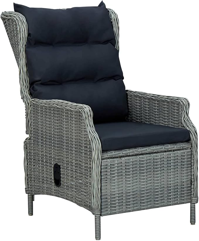 9 Piece Patio Dining Set Light Gray Poly Rattan | Adjustable Backrest Armchairs, Powder-Coated Steel Frame, Glass Tabletop, Removable Cushion Covers