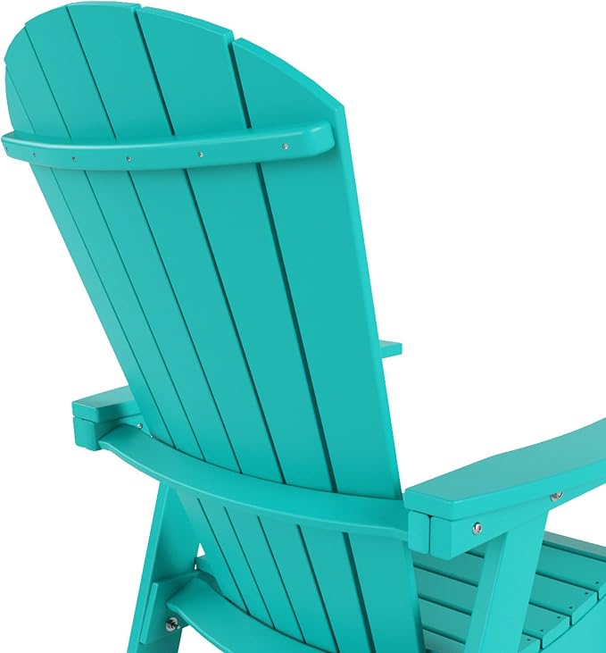 WestinTrends Dylan Adirondack Outdoor Dining Set for 4, All Weather Poly Lumber Patio Table and Chairs Set of 4, 47" Trestle Round Dining Table and Seashell Adirondack Dining Chair, Turquoise