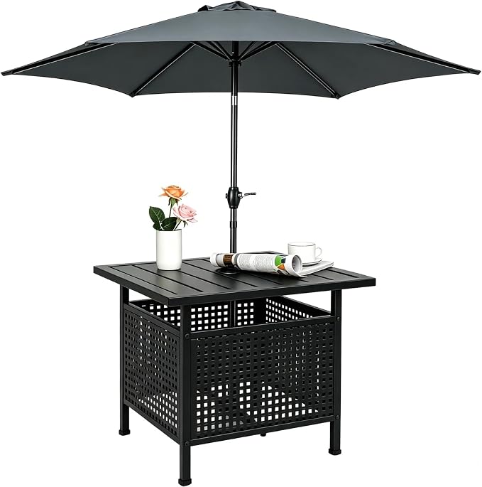VINGLI Outdoor Side Table with 7.5ft Patio Umbrella, Small Patio Table with 1.57" Umbrella Hole, Adjustable Height & Angle Cantilever Umbrella for Garden, Backyard, Poolside (Table with Umbrella)