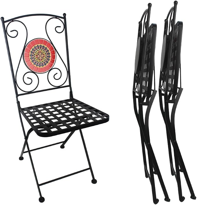 3 Piece Bistro Sets Mosaic Tile Round Table Folding Chairs Garden | Set of 3 Patio Furniture 23.6" Table and 2 Chairs Outdoor Bistro Chairs Artistic Table for Balcony Porch Apartment Backyard