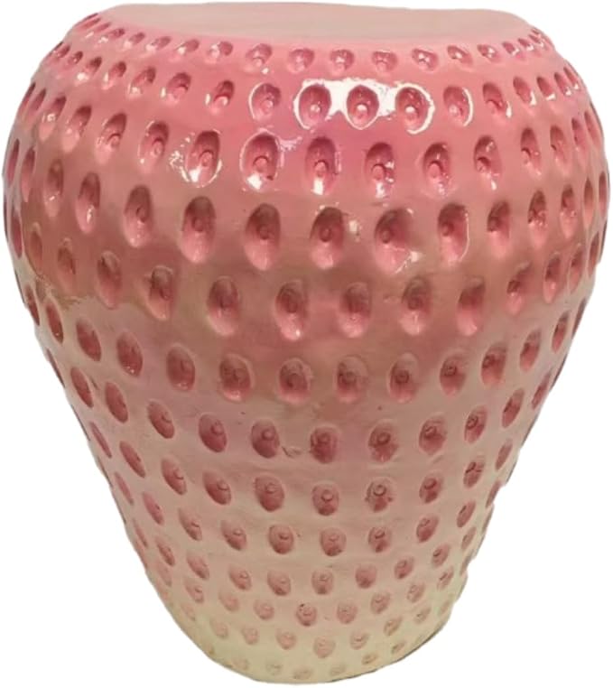 Strawberry Fruit Stool 13.4" Resin Side Table, Multi-Purpose Plant Stand Garden Stool for Indoor Outdoor Patio Decor, Water Resistant Art Deco Furniture Decorative Seat, Pink