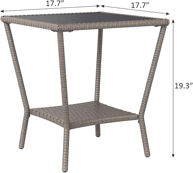 Outdoor Small Patio Table - PE Rattan Coffee Table, Wicker Side Table for Patio, Balcony & Porch, Durable & Iron Frame (1, Sesame Brown)