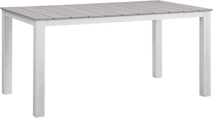 Modway Maine Aluminum Outdoor Patio 63" Dining Table in White Light Gray
