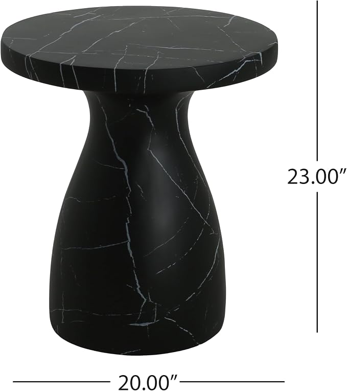 Merax Outdoor Lightweight Concrete Side Table 20"x23" Travertine MGO End Table, Weather Resistant Garden Balcony Patio End Table, No Assembly Required, Black Marble Effect