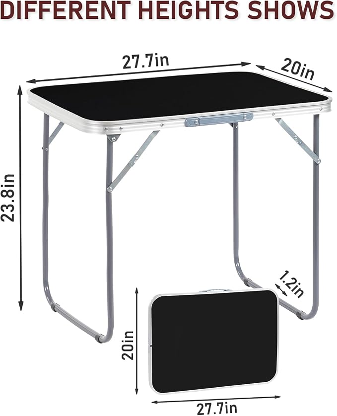 Outvita 2.3ft Portable Folding Camping Table, Outdoor Waterproof Picnic Table, Aluminum Lightweight Suitcase Foldable Table for Picnic BBQ Beach Dining